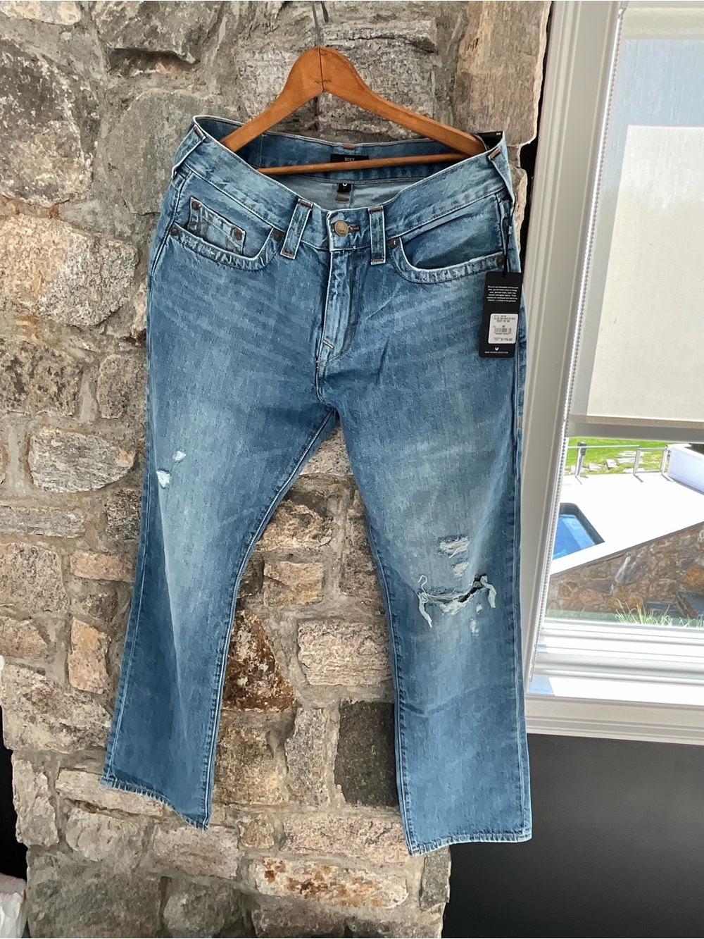 True Religion Light Blue Bootcut Distressed Jeans